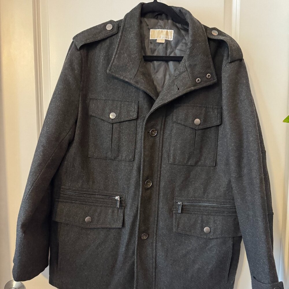 Michael Kors Mens Charcoal Wool Military Field Jacket Coat Large